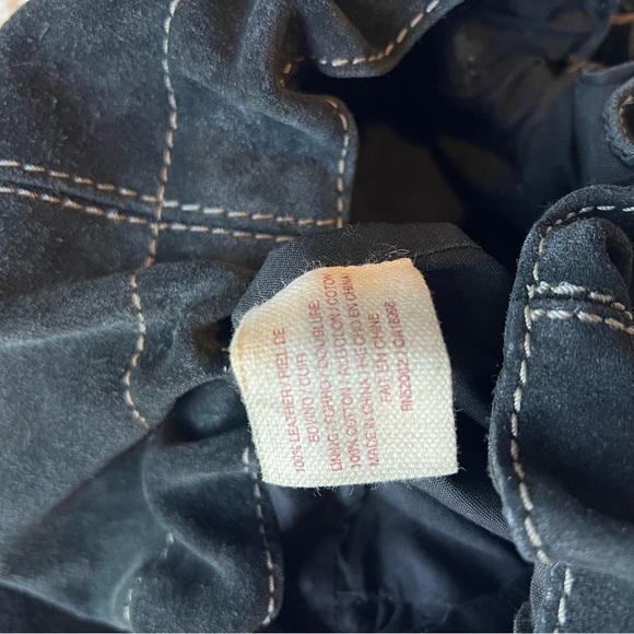 Vintage Lucky Brand Black Suede Leather Hobo Bag Purse 90s/Y2k fringe tassels - Picture 8 of 12